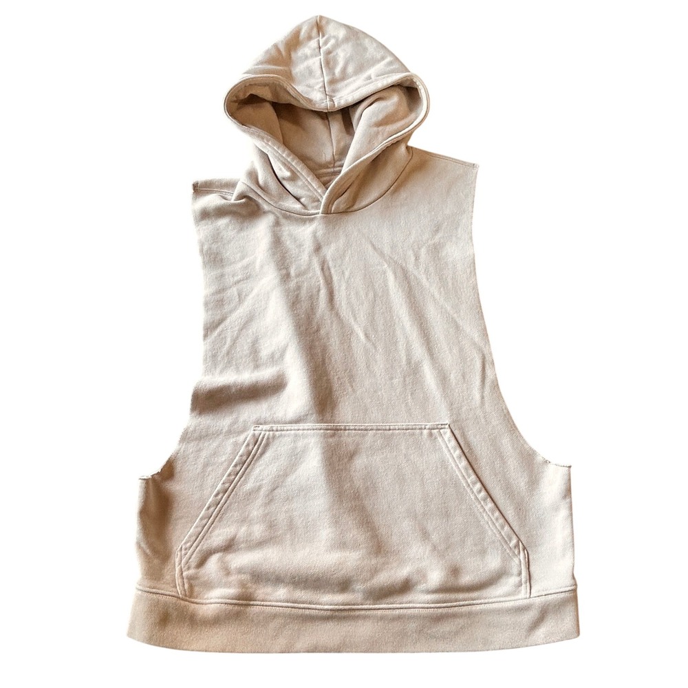 Alo Yoga Sleeveless Hoodie S Tan Beige Muscle Gym Tank Top